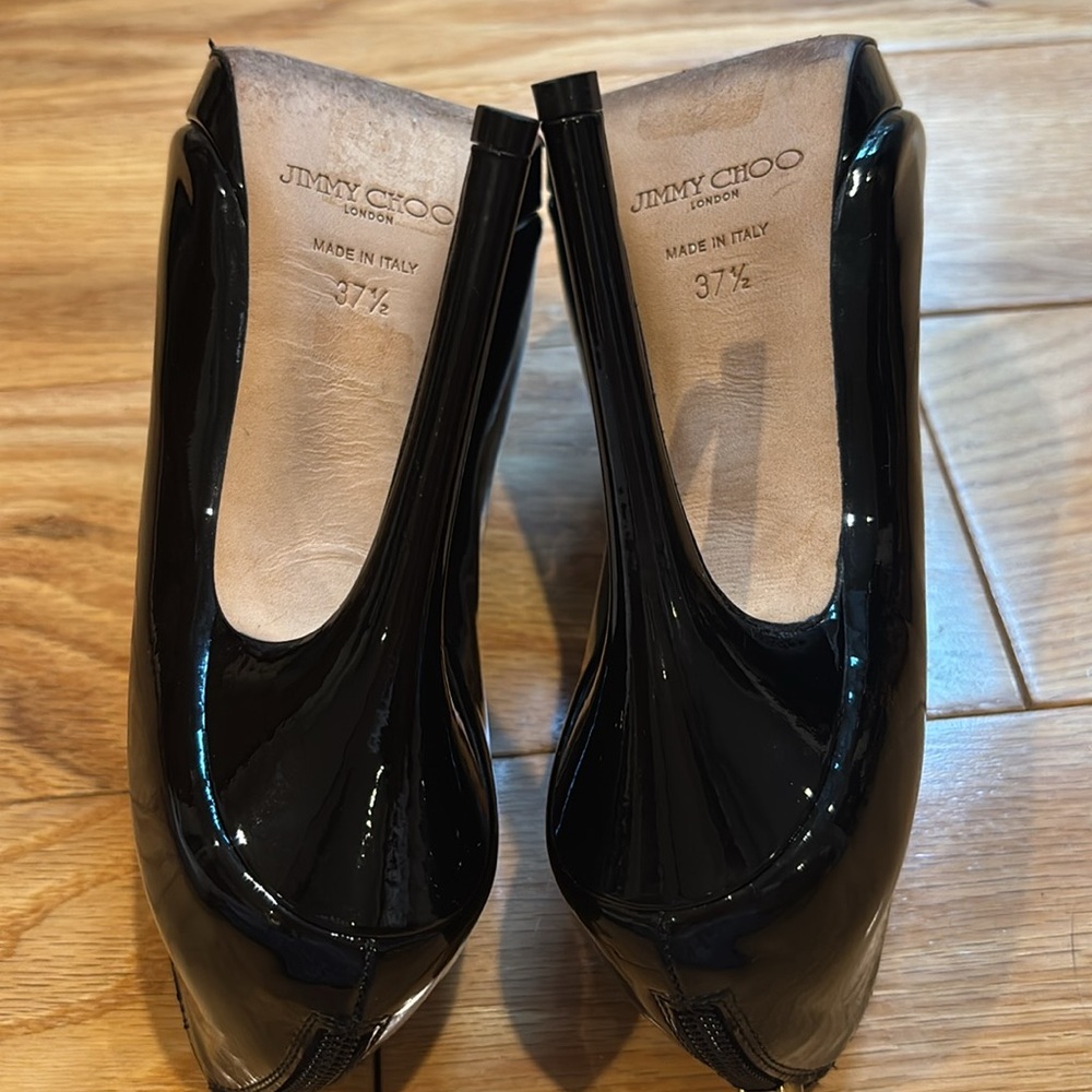 JIMMY CHOO black patent peep toe leather heels shoes booties - Picture 9 of 15